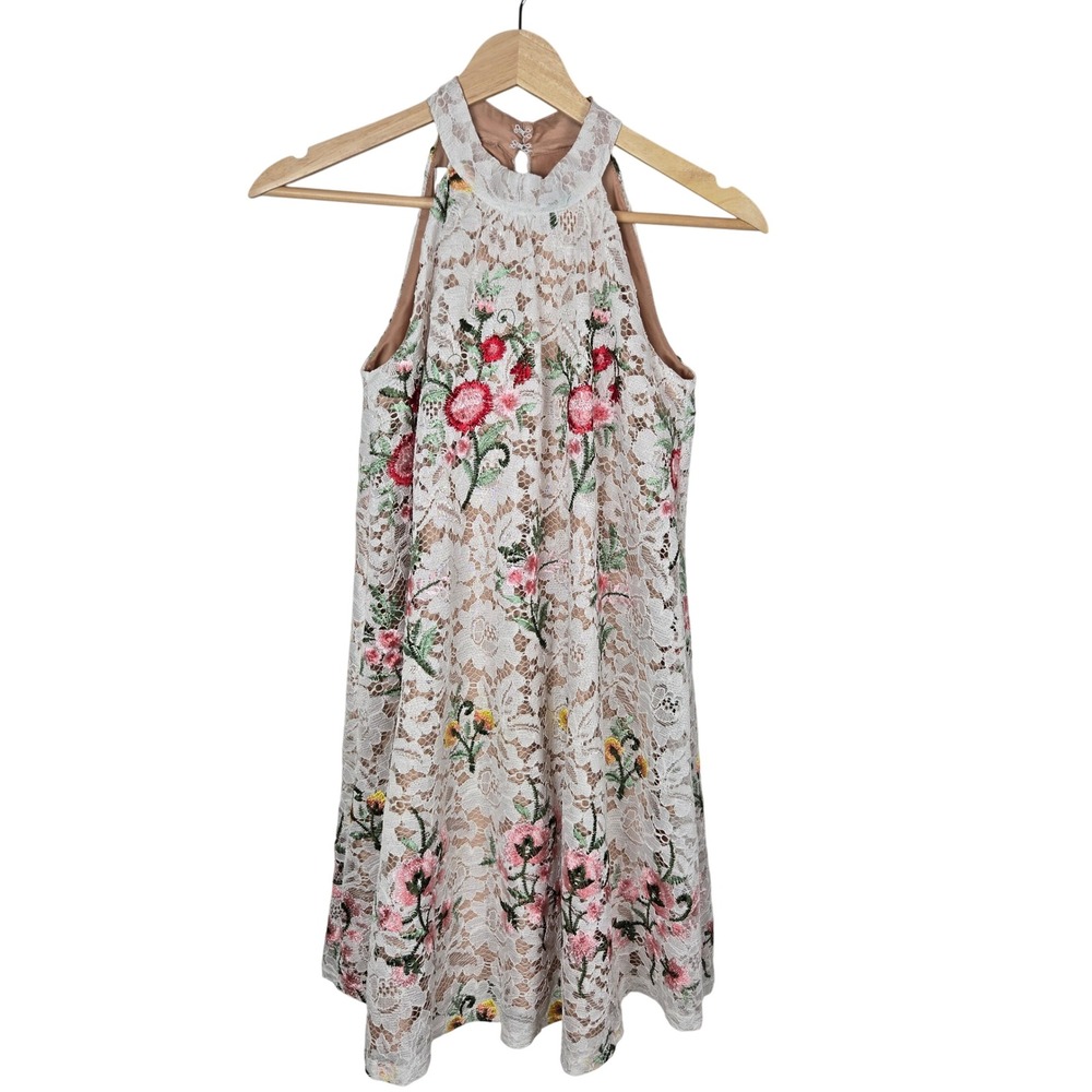 Badgley Mischka‎ Belle Lace Halter Dress Size 12 Floral Wedding Party Sleeveless